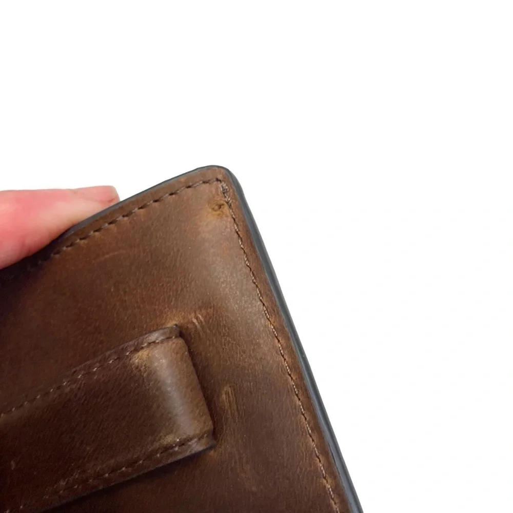 Frye brown leather money clip card holder